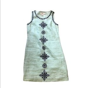 Vineyard Vines Teal Linen Embroidered Midi Tank Dress